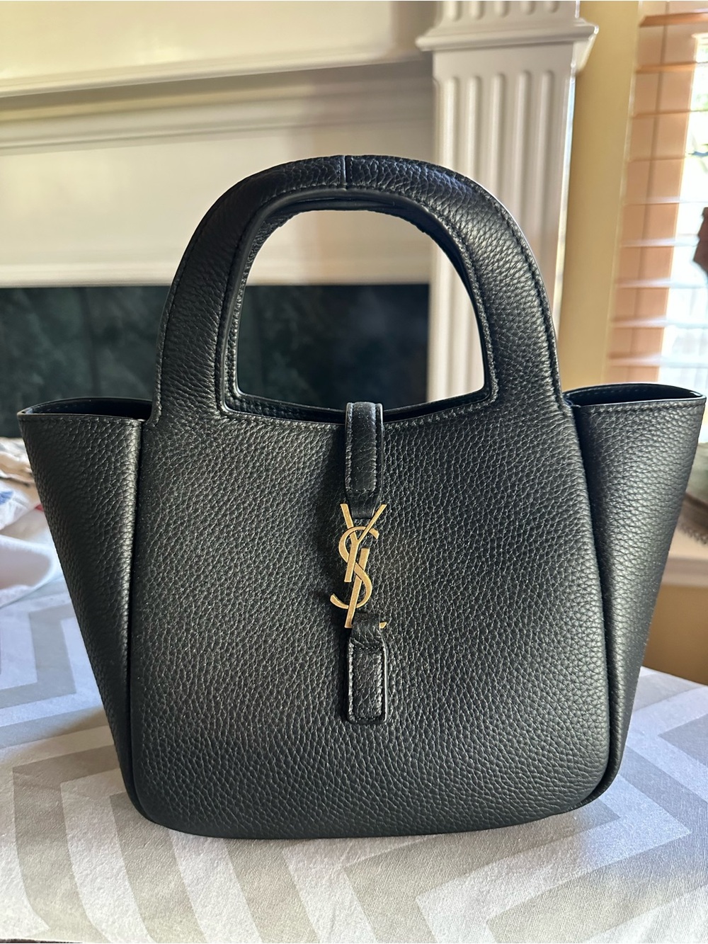 Saint Laurent Black Pebbled Leather Baby Bea Bag